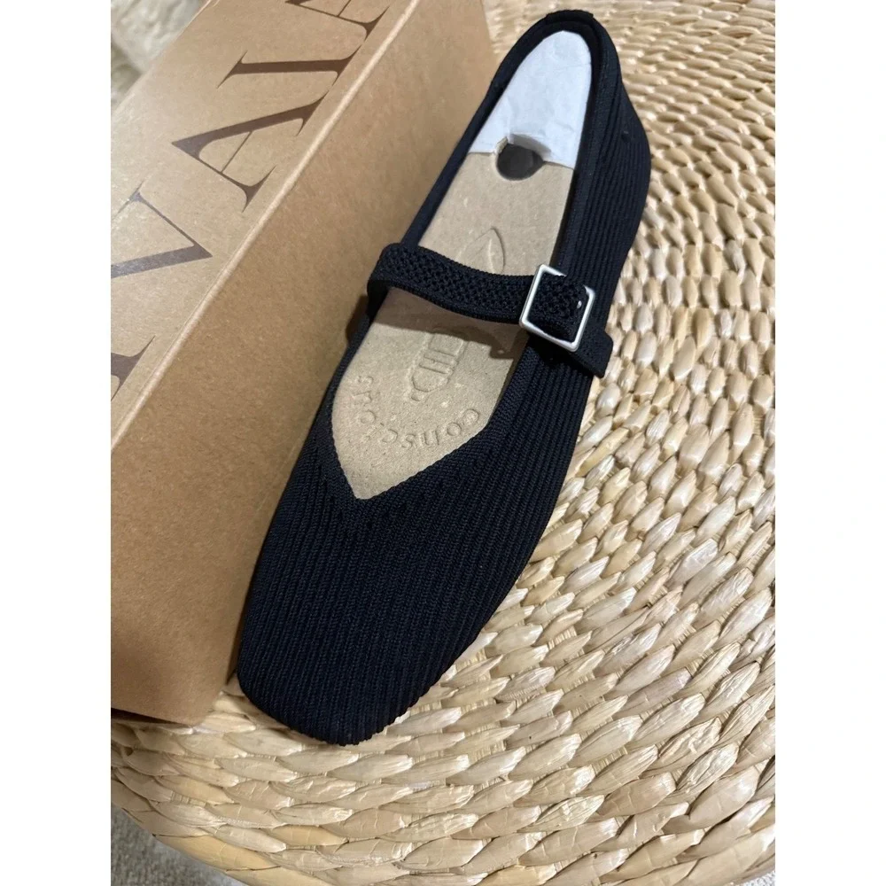 VIVAIA Mary Jane Knit Flats Comfortable Everyday Shoes Black EU/39 US/8